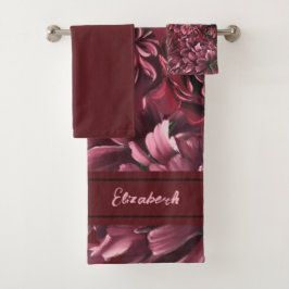 Conjunto De Toalhas Elegância da Flor Burgundy