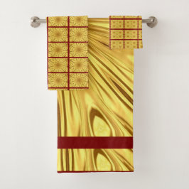 Conjunto De Toalhas Elegância Dramática: Zênite Dourado | Carmesim e D