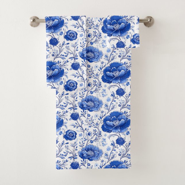 Conjunto De Toalhas Elegância Floral Azul Rococo (Insitu)