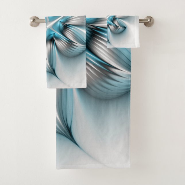 Conjunto De Toalhas Elegância Floral Moderna Abstrato Azul Arte Fracta (Insitu)