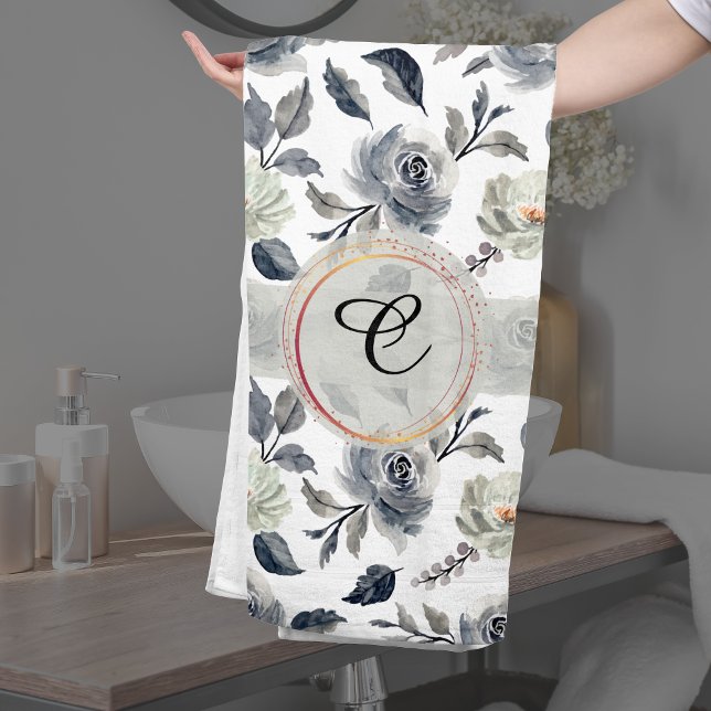 Conjunto De Toalhas Elegância Floral: Um Padrão Incrível De Aquarela (Sage Green Floral Monogram Gift – Elegant Home Decor)