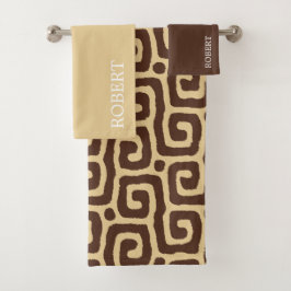 Conjunto De Toalhas Elegant Beige &Brown Abstract Pattern Custom Name