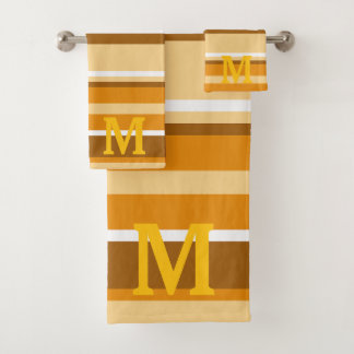 Conjunto De Toalhas Elegant beige brown &white stripes monogram