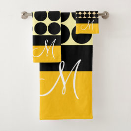 Conjunto De Toalhas Elegant black  beige &  yellow dots monogram name