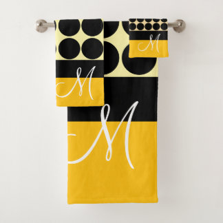Conjunto De Toalhas Elegant black  beige &  yellow dots monogram name
