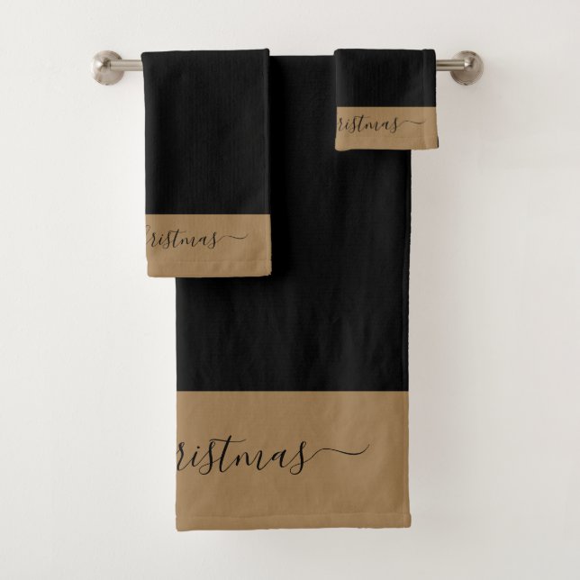 Conjunto De Toalhas Elegant black gold script Merry Christmas  (Insitu)