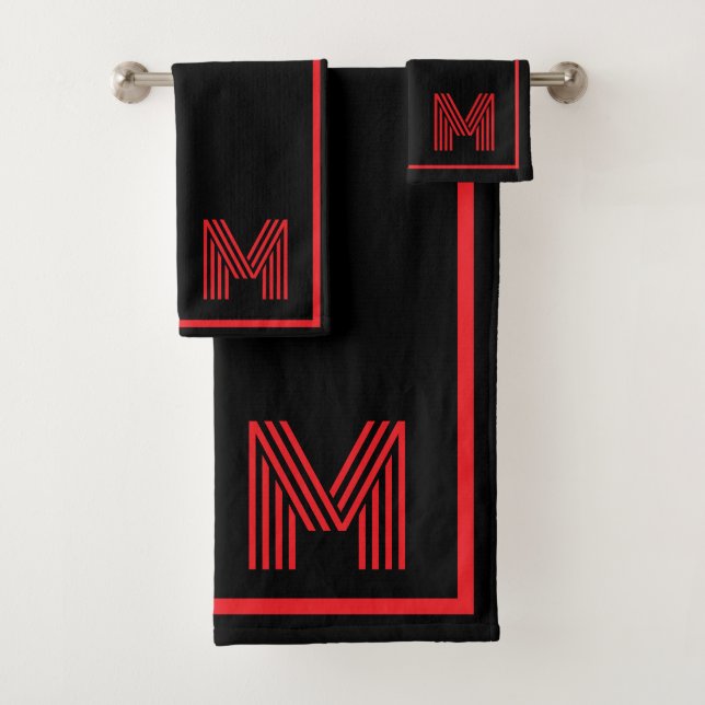 Conjunto De Toalhas Elegant Black &Red Personalized Monogram  (Insitu)
