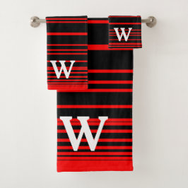 Conjunto De Toalhas Elegant black &red stripes Pattern  monogram