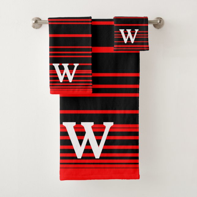 Conjunto De Toalhas Elegant black &red stripes Pattern  monogram (Insitu)