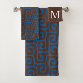 Conjunto De Toalhas Elegant Blue &Brown Abstract Pattern Monogram