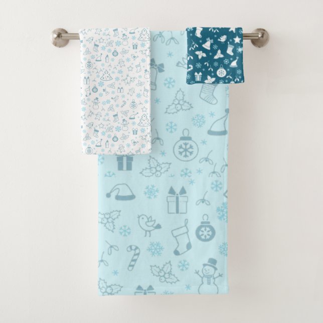 Conjunto De Toalhas Elegant Blue  Christmas Pattern  (Insitu)