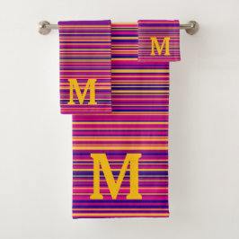 Conjunto De Toalhas Elegant blue pink and yellow stripes monogram