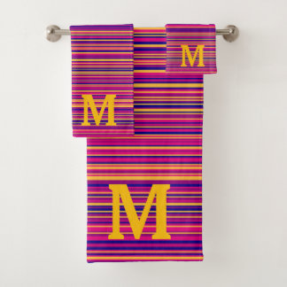 Conjunto De Toalhas Elegant blue pink and yellow stripes monogram