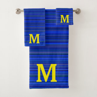 Conjunto De Toalhas Elegant blue stripes monogram