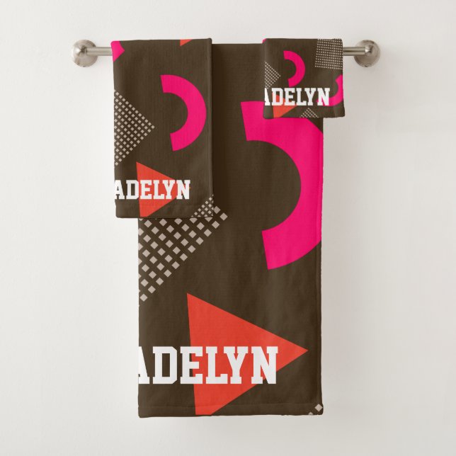 Conjunto De Toalhas Elegant Brown Orange Geometric Personalized Name  (Insitu)