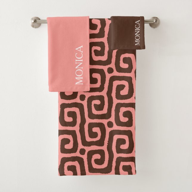 Conjunto De Toalhas Elegant Brown Pink Abstract Script Name Towel (Insitu)