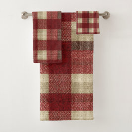 Conjunto De Toalhas Elegant Burgundy Ivory Rust Red Plaid Pattern