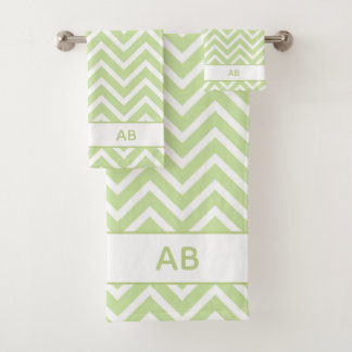 Conjunto De Toalhas Elegant Chevron Pattern & Monogram on Sage Green