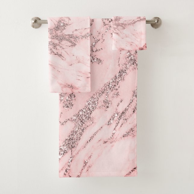 Conjunto De Toalhas Elegant chic pink gray silver marble (Insitu)