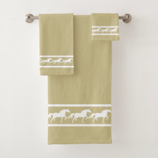 Conjunto De Toalhas Elegant, Chic White Horses on Lucky Beige