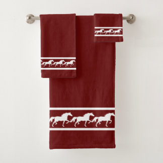 Conjunto De Toalhas Elegant, Chic White Horses on Maroon