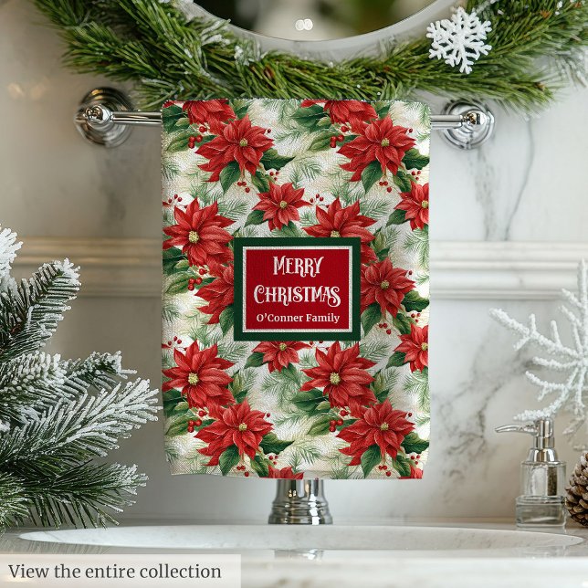 Conjunto De Toalhas Elegant Christmas Towels Red Green Floral Design (Elegant Christmas Towels Red Green Floral Design)
