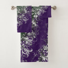 Conjunto De Toalhas Elegant Emerald and Amethyst Silver Trim Towel Set