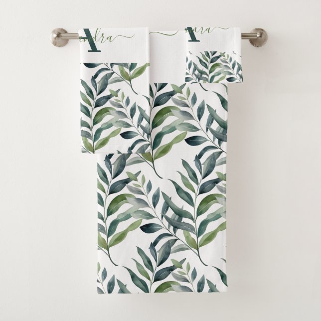 Conjunto De Toalhas Elegant Eucalyptus Greenery Botanical Towel Set (Insitu)