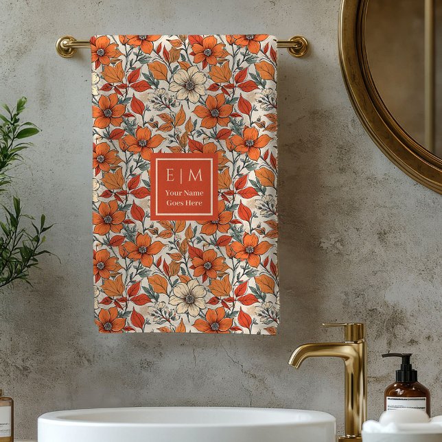 Conjunto De Toalhas Elegant Fall Flowers Sage Copper Custom Bath Towel (Elegant Fall Flowers Sage Copper Custom Bath Towel)
