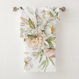 Conjunto De Toalhas Elegant floral towels with soft, pastel flowers