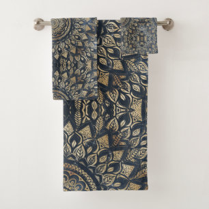 Conjunto De Toalhas Elegant Gold Blue Mandala Floral