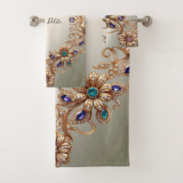 Conjunto De Toalhas Elegant Gold Jewel Flowers Towel Set