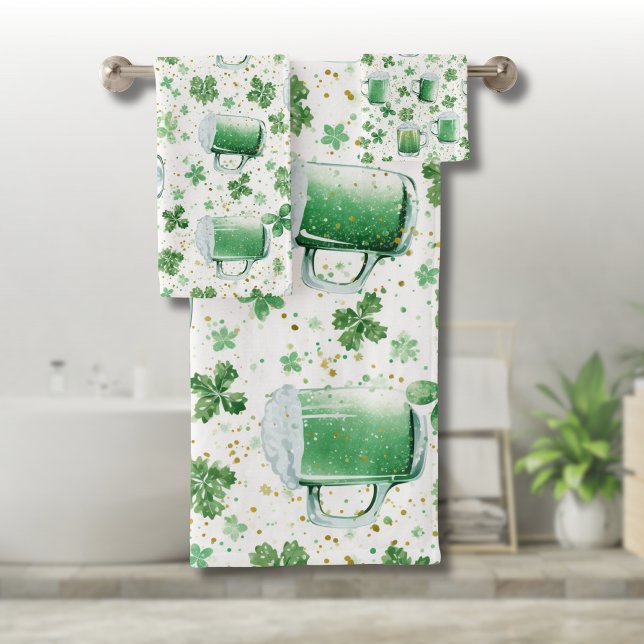 Conjunto De Toalhas Elegant Green Beer Mugs and Shamrocks White (Criador carregado)
