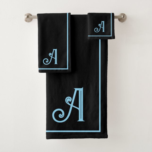 Conjunto De Toalhas Elegant Modern Black &blue Monogram   (Insitu)