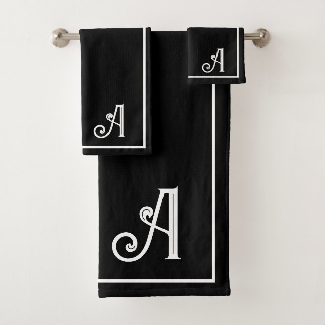 Conjunto De Toalhas Elegant Modern Black &white Monogram   (Insitu)