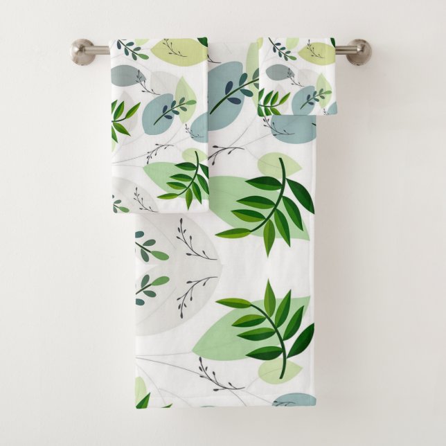 Conjunto De Toalhas Elegant, Modern Botanical Garden Leaves on White (Insitu)