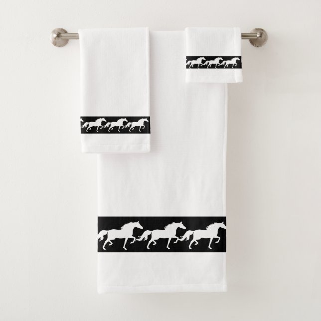 Conjunto De Toalhas Elegant, Modern, Stylish Horses on Black and White (Insitu)