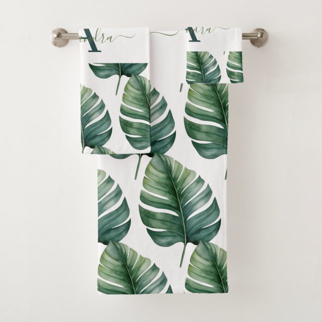 Conjunto De Toalhas Elegant Monstera Greenery Botanical Towel Set (Insitu)