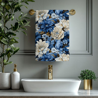 Conjunto De Toalhas Elegant Navy Blue Ivory Gold Floral Bath Towel