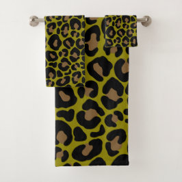 Conjunto De Toalhas Elegant Olive Green Leopard Print