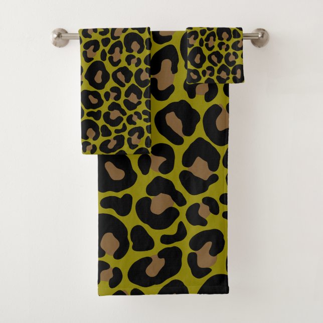 Conjunto De Toalhas Elegant Olive Green Leopard Print (Insitu)