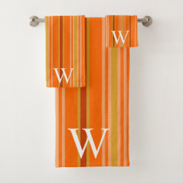 Conjunto De Toalhas Elegant orang & brown stripes pattern monogram