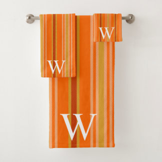 Conjunto De Toalhas Elegant orang & brown stripes pattern monogram
