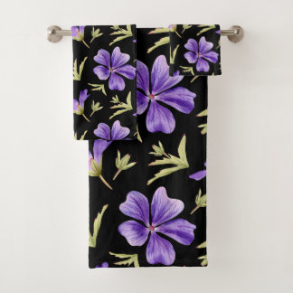 Conjunto De Toalhas Elegant Purple Flowers Pattern with Green Accents