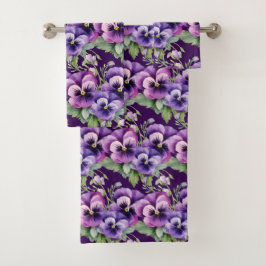 Conjunto De Toalhas Elegant Purple Pansy Pansies Floral Towel Set