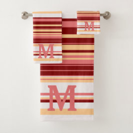 Conjunto De Toalhas Elegant red white and pink stripes monogram