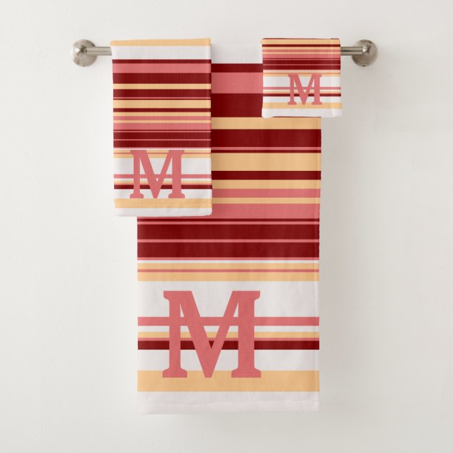 Conjunto De Toalhas Elegant red white and pink stripes monogram (Insitu)
