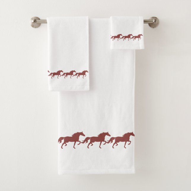 Conjunto De Toalhas Elegant Stylish Brown Bay Horses on White (Insitu)