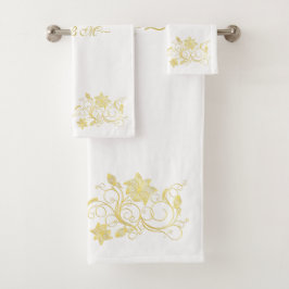 Conjunto De Toalhas Elegant & Stylish Gold Filigree Flower on White