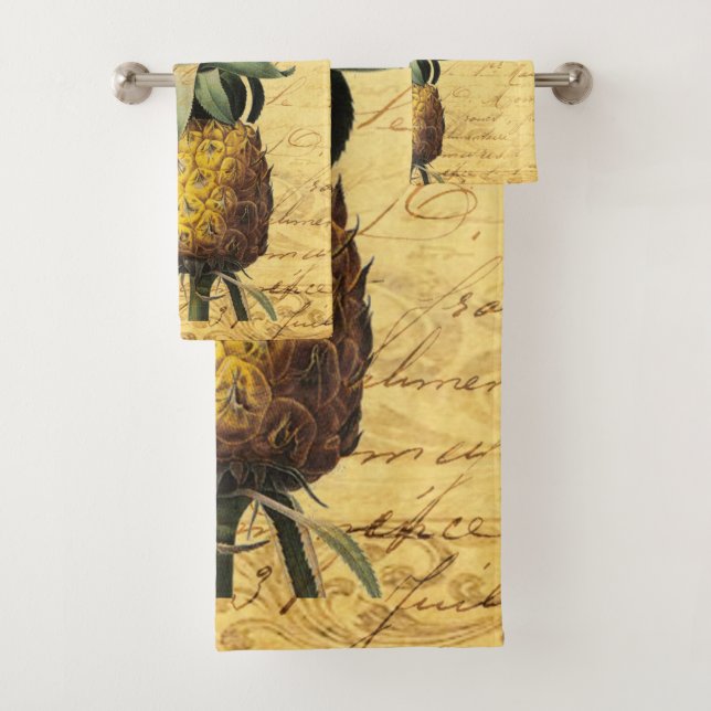 Conjunto De Toalhas Elegante Abacaxi com Caligrafia Francesa Rústica (Insitu)